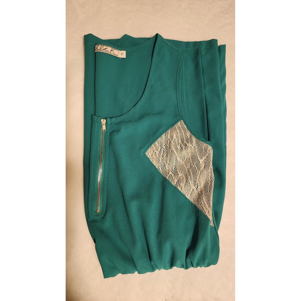 Chloe K Womens Teal Green Lace Inset Half Zip Sleeveless Mini Dress Size S - Picture 4 of 7